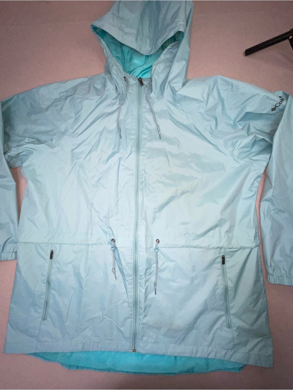 Columbia Women's Plus 2X Light Blue Hooded Full Zip Windbreaker Jacket 243